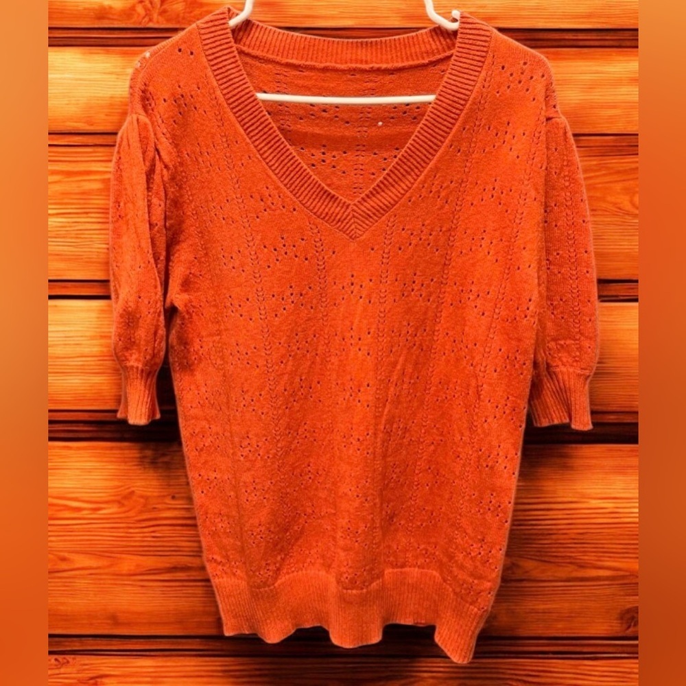 Women's V-Neck Orange Sweater LARGE